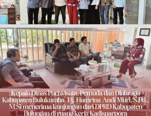 Kepala Dinas Pariwisata, Pemuda dan Olahraga Kabupaten Bulukumba, Hj. Hamrina Andi Muri, S.Pd., M.Si menerima kunjungan dari DPRD Kabupaten Bulungan di ruang kerja Kadisparpora